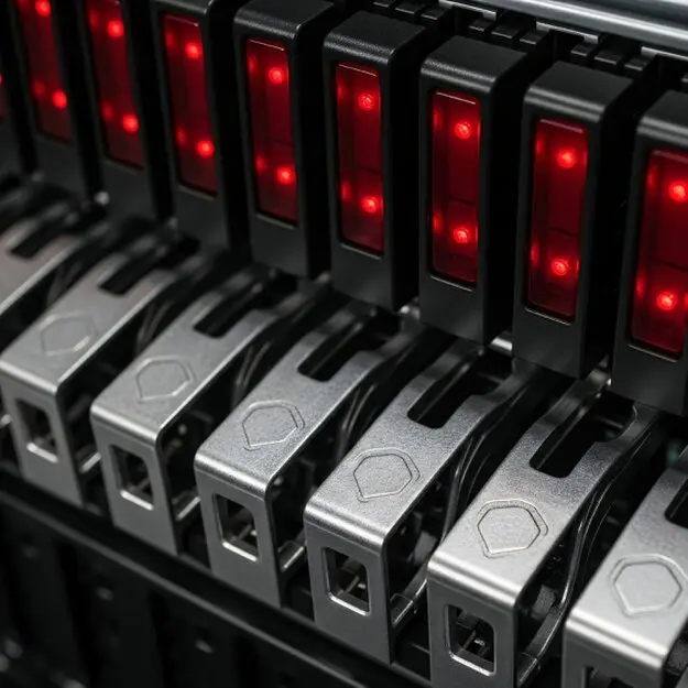 Serverrack mit Storage-Systemen in einem Rechenzentrum